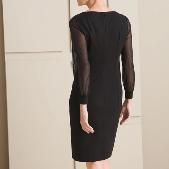 Chico’s‎ New Women’s US 8 Solid Black Mesh Long Sleeve Shift Dress - Picture 2 of 13